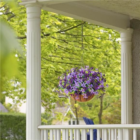 INQCMY Artificial Hanging Violet Flowers in Basket for Outdoors Summer - Picture 3 of 7